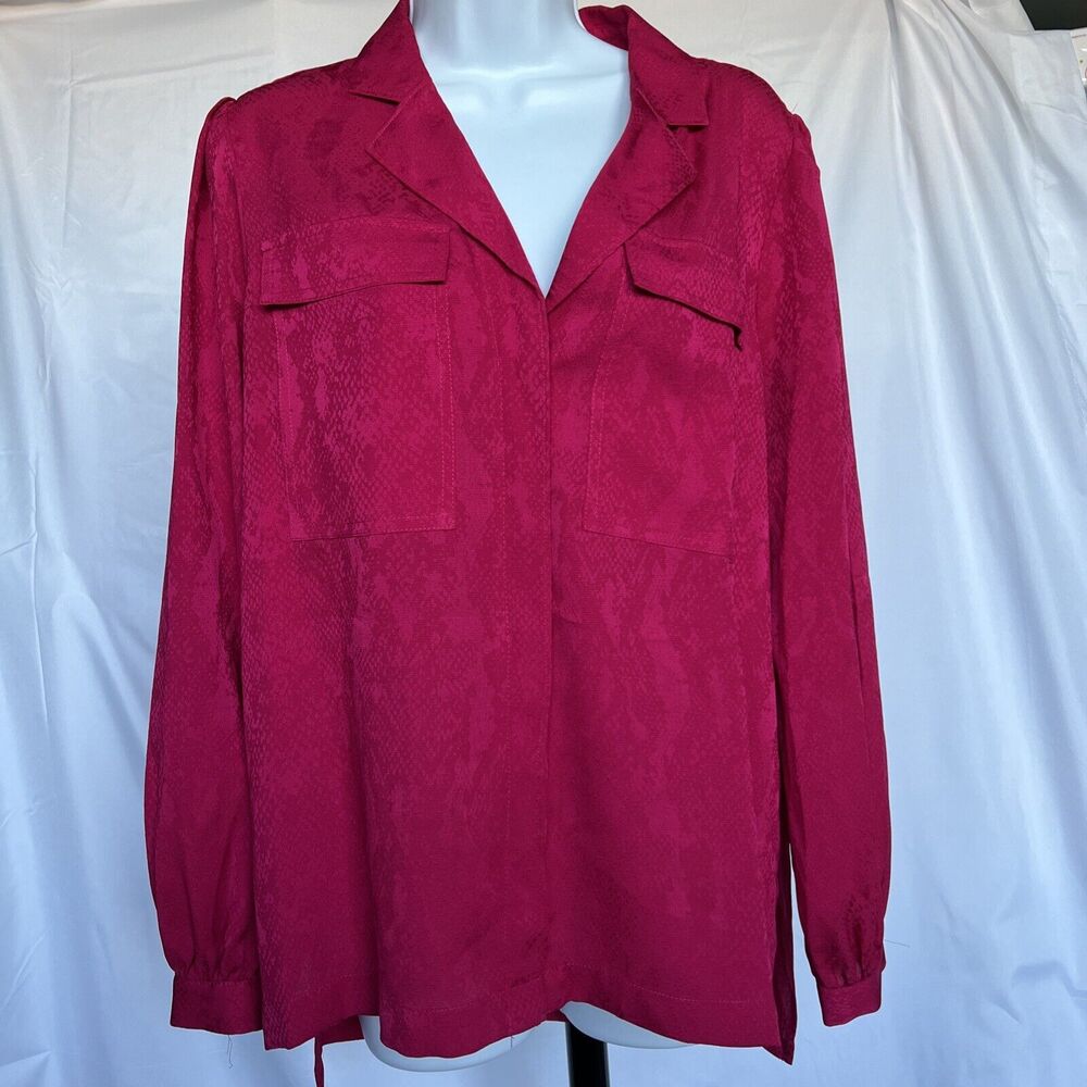 White House Black Market Size Medium Loose Pink Snake Scale Long Sleeve Blouse